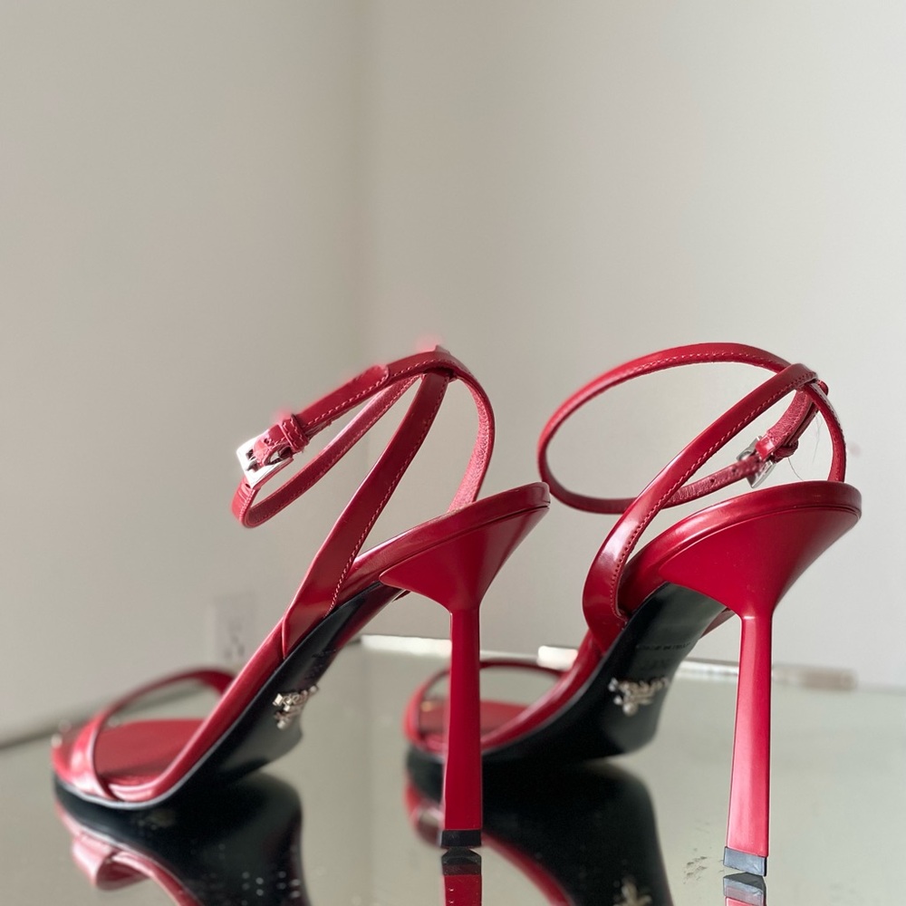 Prada Red Pointed Toe Ankle Strap Heels - Picture 11 of 12